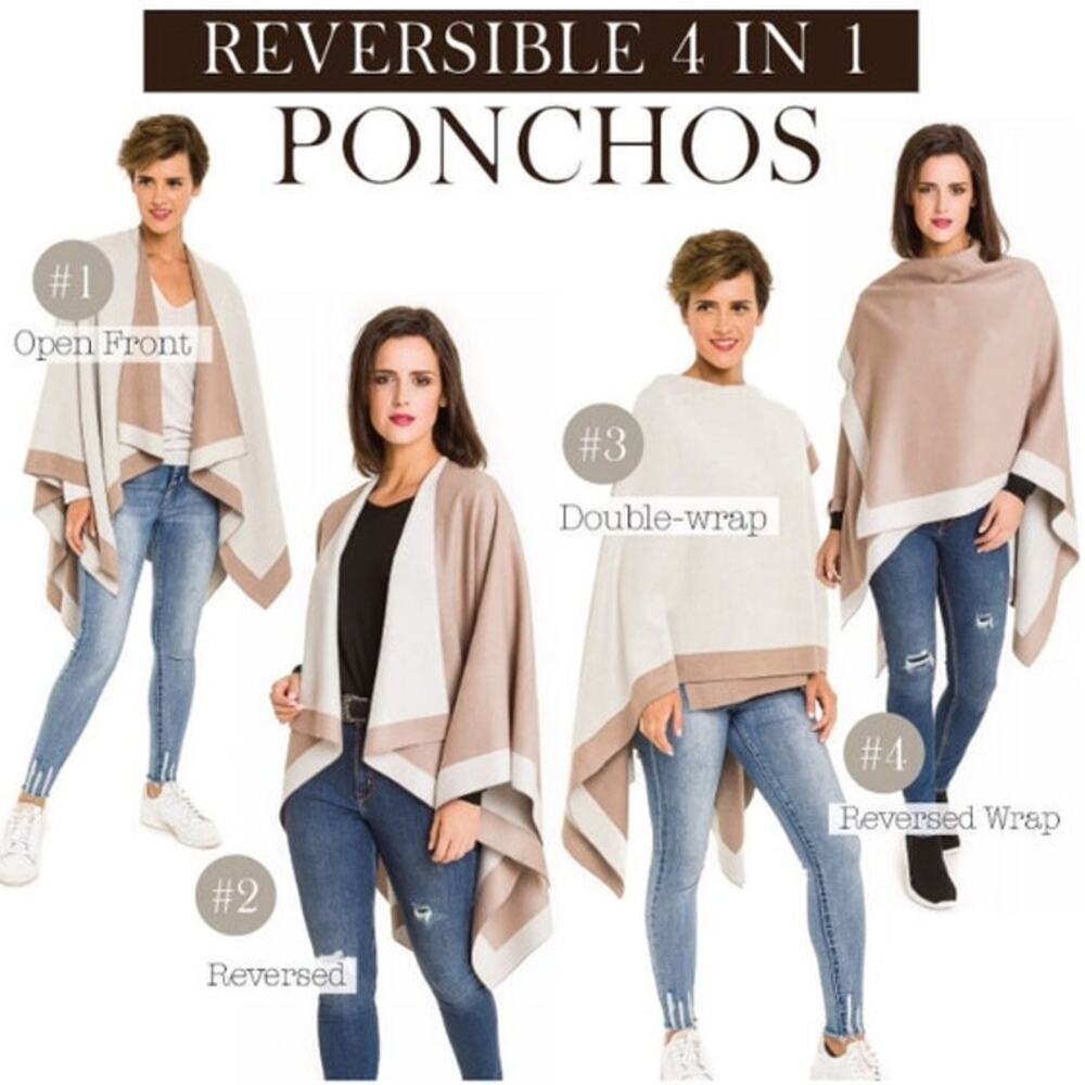 Mellifluous Tan and White Lightweight Casual Poncho Womens NWT - Picture 4 of 10